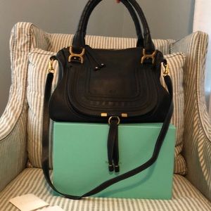 CHLOE MARCIE MEDIUM BLACK LEATHER SATCHEL